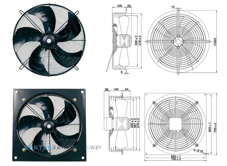 Габаритные размеры Maer YDWF102L50P6-625N-550
