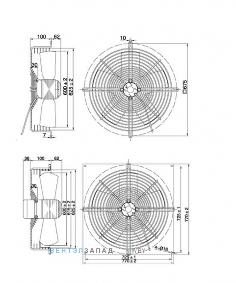 Габаритные размеры Maer YSWF102L60P4-5-675N-600LF