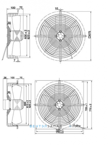 Габаритные размеры Maer YSWF102L70P4-5-675N-600LF