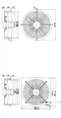 Габаритные размеры Maer YSWF102L70P4-7-753N-630LF2
