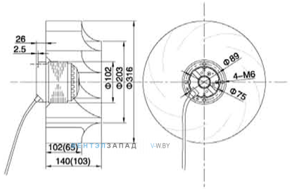 Габаритные размеры Maer YSWF74S4-315x140