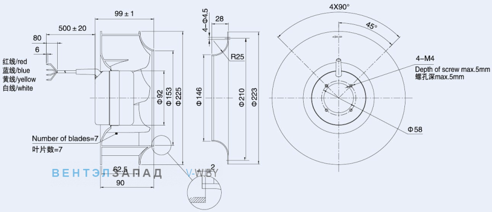 Габаритные размеры Weiguang DC092-16B3G01-B225-62P1-01