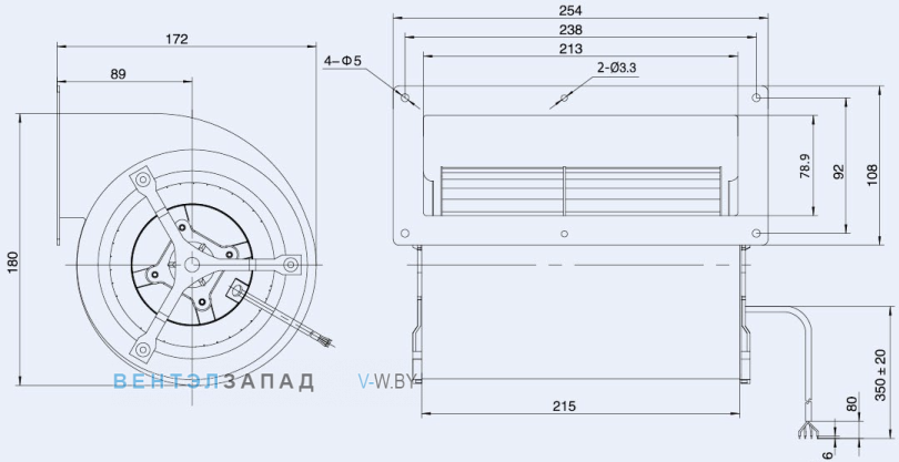 Габаритные размеры Weiguang DC092-25B3G01-FD133-190S1-01