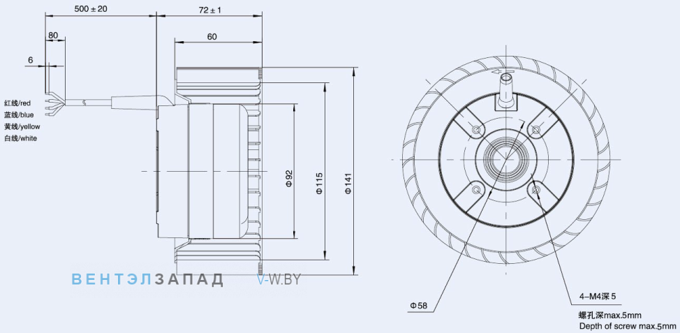 Габаритные размеры Weiguang DC092-16B3G01-FR140-60P1-01