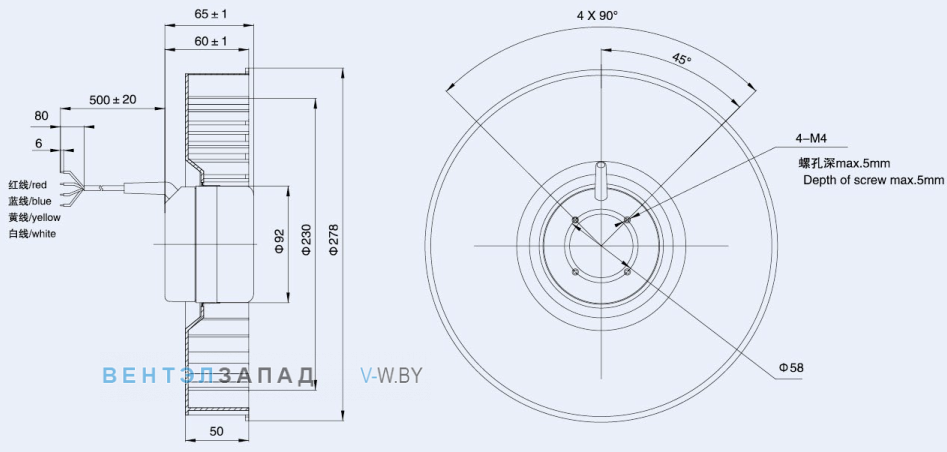 Габаритные размеры Weiguang DC092-16B3G01-FR277-50P1-01
