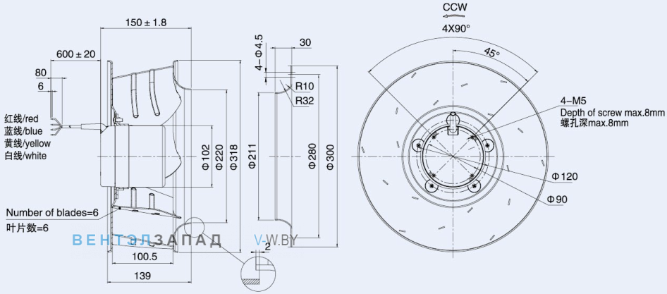 Габаритные размеры Weiguang DC102-50C3G01-B310-100A1-01