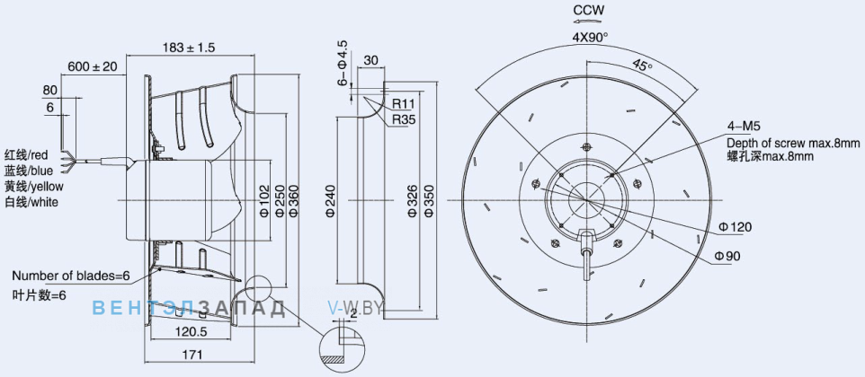 Габаритные размеры Weiguang DC102-50C3G01-B355-120A1-01