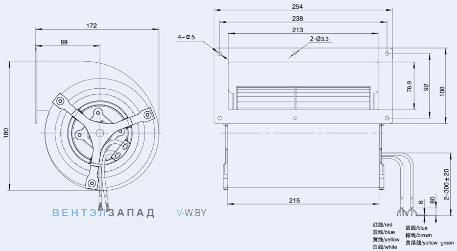 Габаритные размеры Weiguang EC072-25E3G01-FD133-190S1-01