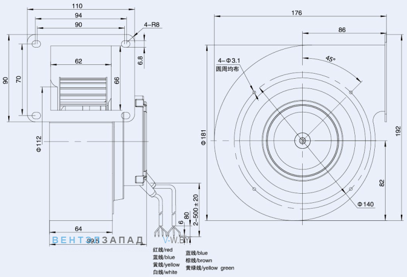 Габаритные размеры Weiguang EC072-25E3G01-FG133-46S1-01
