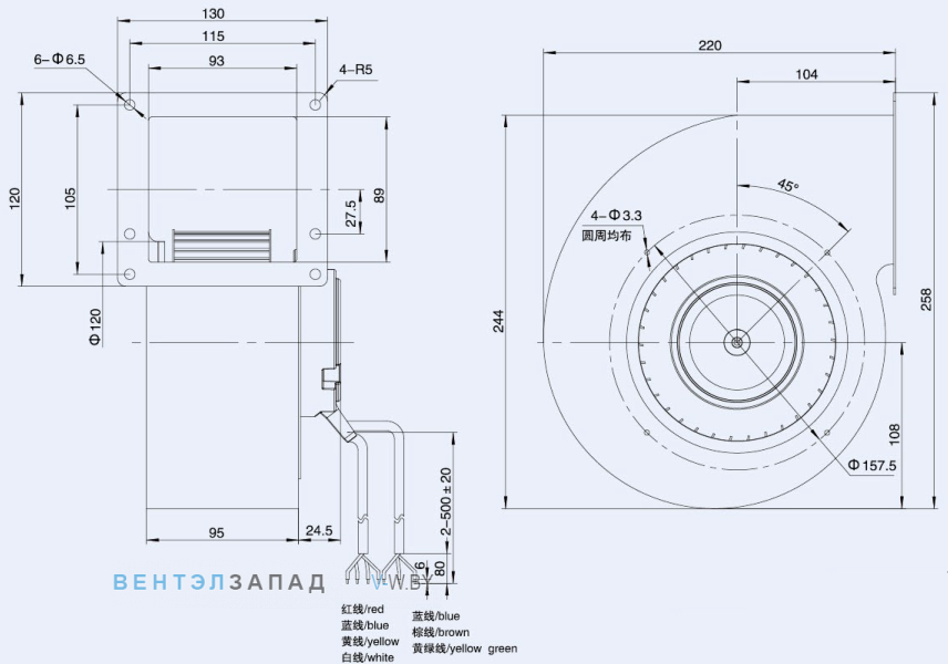 Габаритные размеры Weiguang EC072-25E3G01-FG140-60S1-01