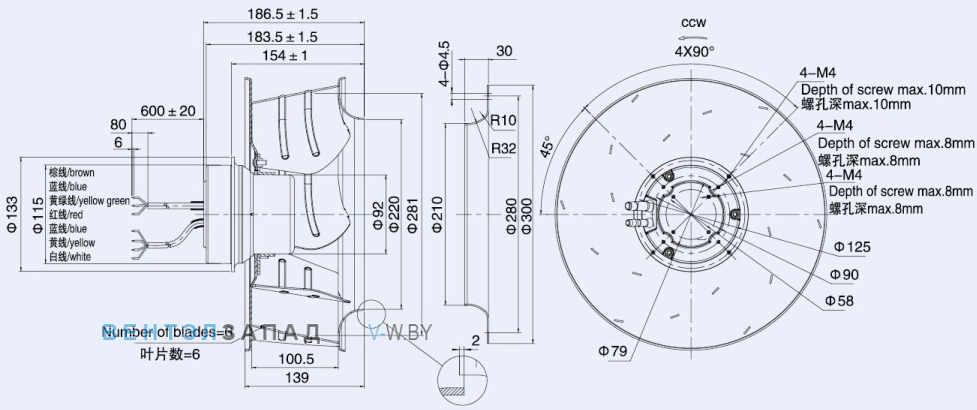 Габаритные размеры Weiguang EC092-25E3G01-B310-100A1-01