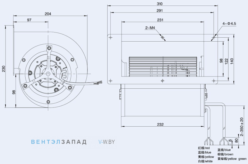 Габаритные размеры Weiguang EC092-25E3G01-FD146-190S1-01