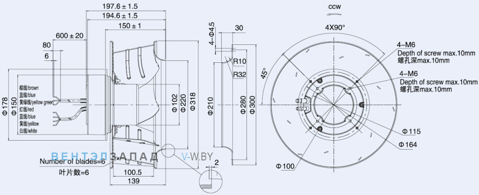 Габаритные размеры Weiguang EC102-50F3G01-B310-100A1-01