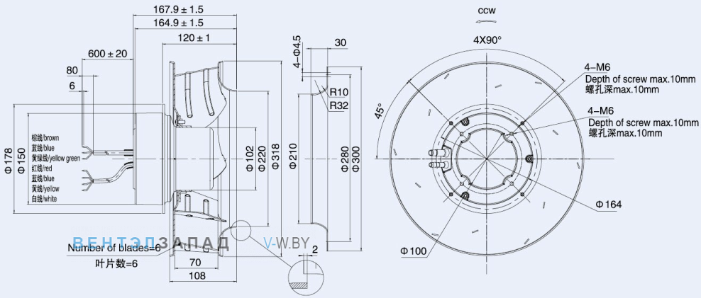 Габаритные размеры Weiguang EC102-50F3G01-B310-70A1-01