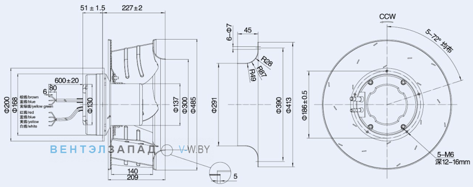 Габаритные размеры Weiguang EC137-60E3G01-B450-140A1-01