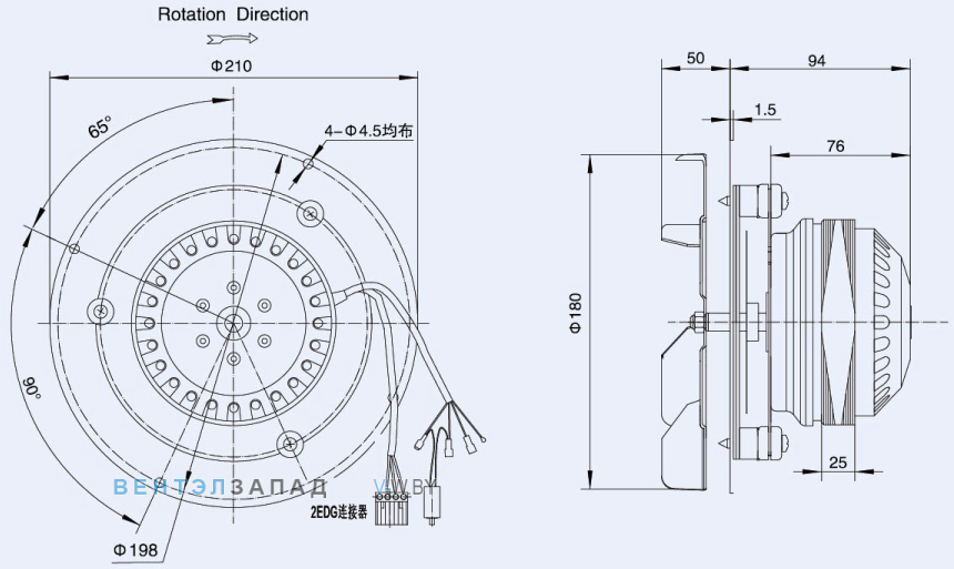 Габаритные размеры Weiguang LXFB2E180-45-M92-25