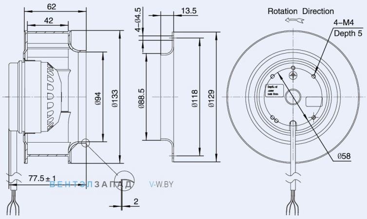 Габаритные размеры Weiguang LXFB2E133-42-P72-15