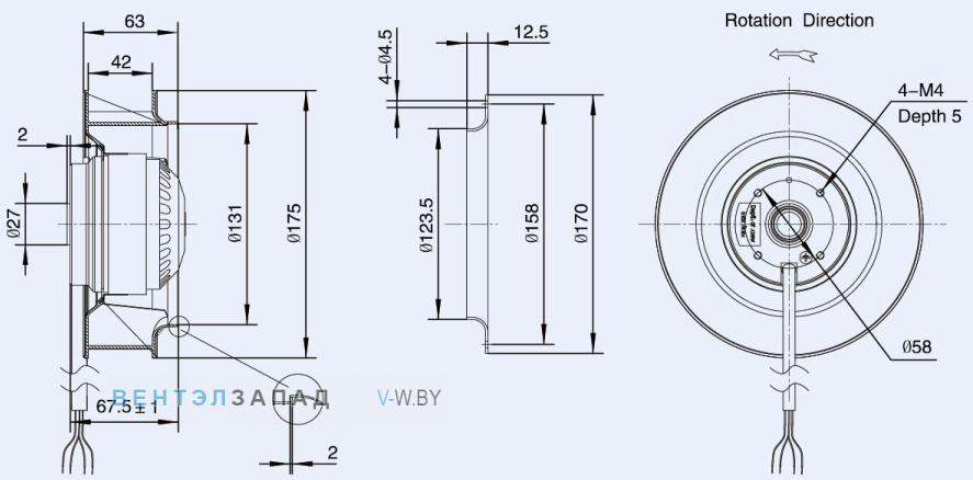 Габаритные размеры Weiguang LXFB2E175-42-P92-15