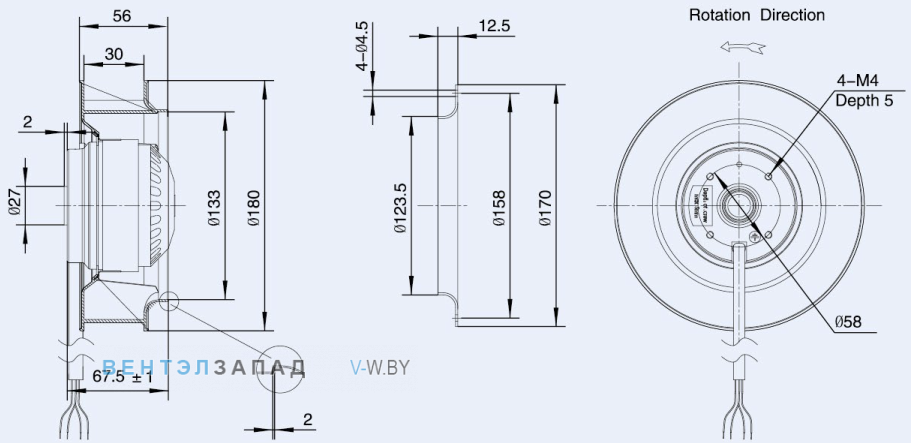 Габаритные размеры Weiguang LXFB2E180-30-P92-15