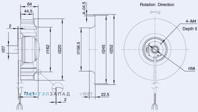 Габаритные размеры Weiguang LXFB2E220-44-P92-25