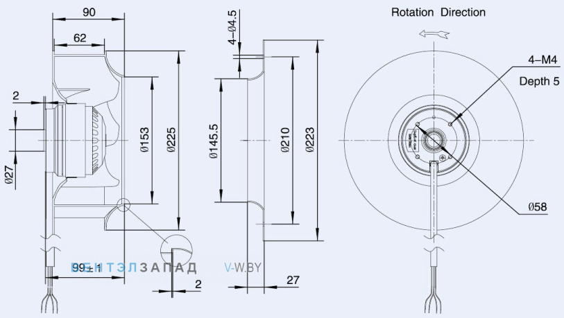 Габаритные размеры Weiguang LXFB2E225-62-P92-35