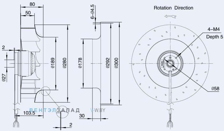 Габаритные размеры Weiguang LXFB2E280-50-M92-45