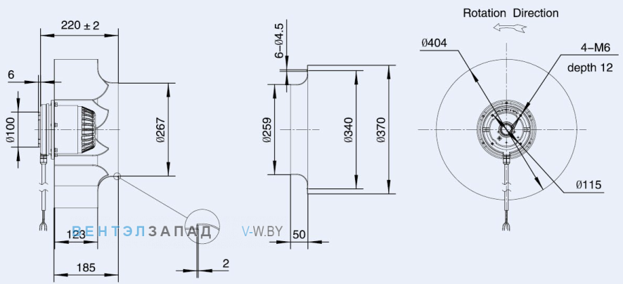 Габаритные размеры Weiguang LXFB4E400-123-M137-050 220V