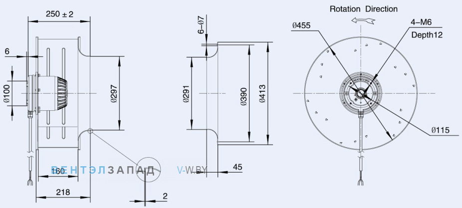 Габаритные размеры Weiguang LXFB4E450-160-M137-070 220V