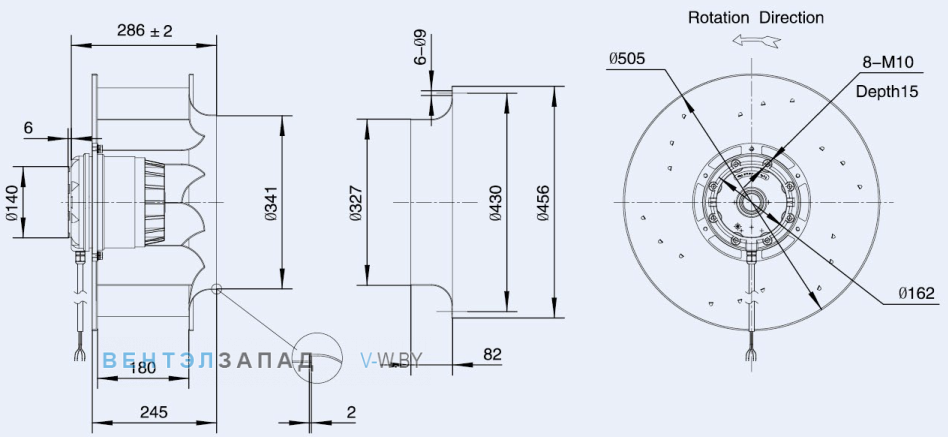 Габаритные размеры Weiguang LXFB4D500-180-M180-075 380V