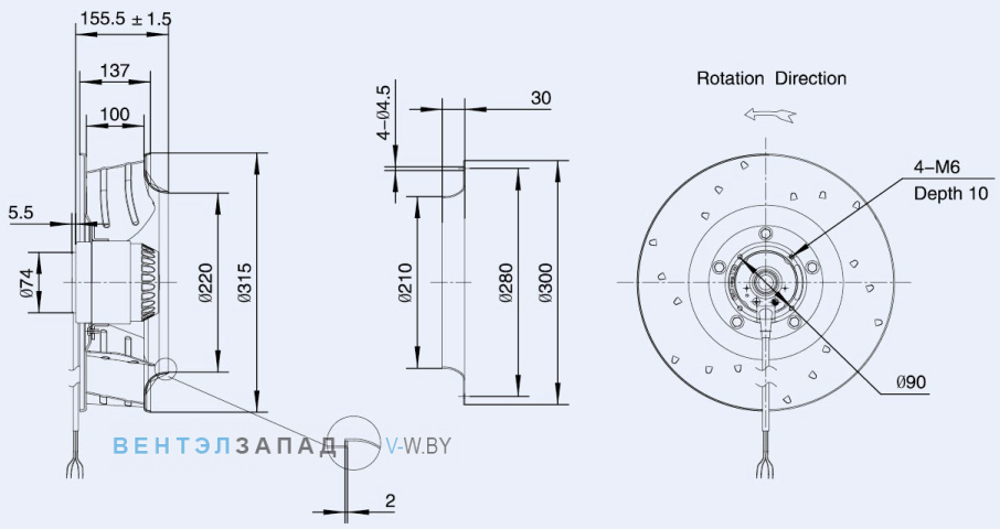 Габаритные размеры Weiguang LXFB4E315-100-M102-34 220V