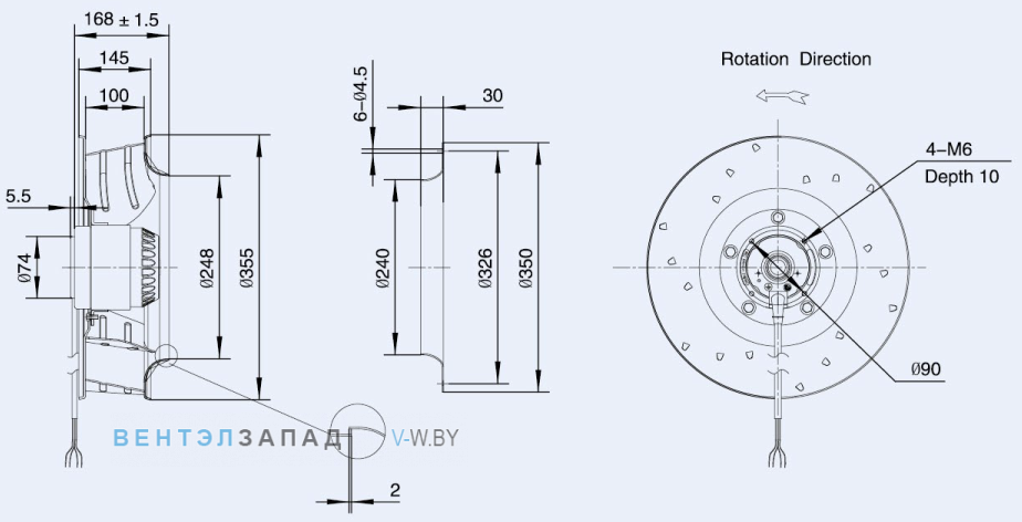 Габаритные размеры Weiguang LXFB4E355-100-M102-47 220V