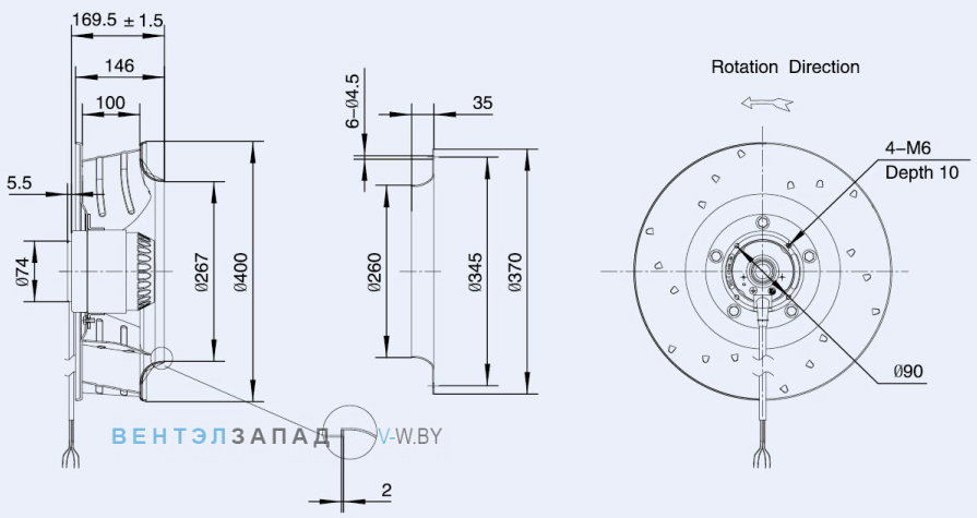 Габаритные размеры Weiguang LXFB4E400-100-M102-60 220V