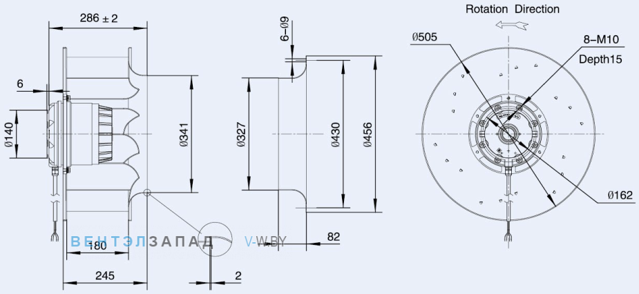 Габаритные размеры Weiguang LXFB6D500-180-M180-075 380V