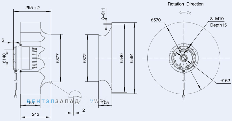 Габаритные размеры Weiguang LXFB6D560-155-M180-075