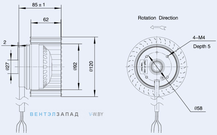Габаритные размеры Weiguang LXFF2E120-60-M92-15 110V