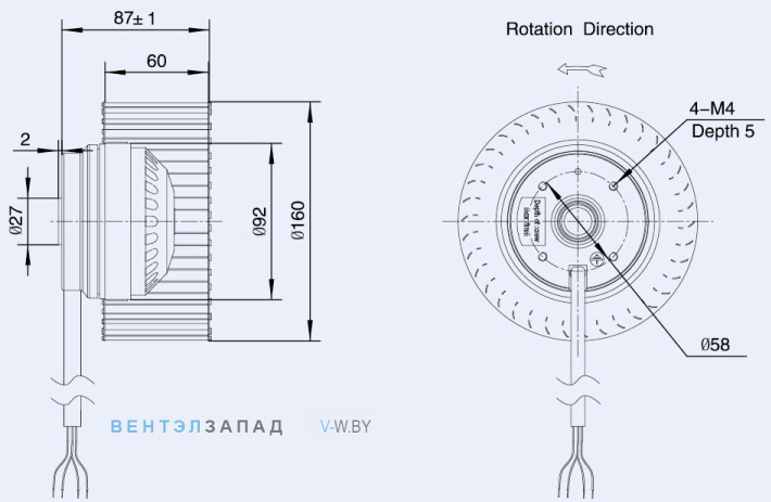 Габаритные размеры Weiguang LXFF2E160-60-M92-35