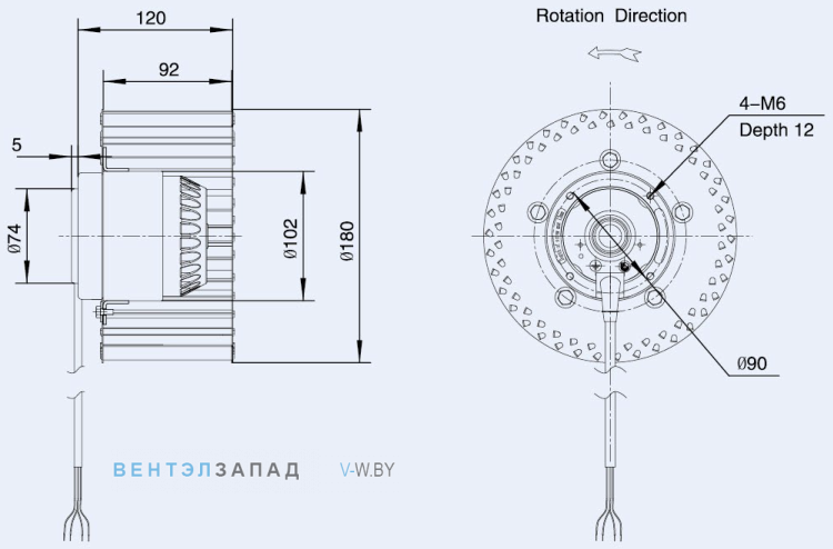 Габаритные размеры Weiguang LXFF4E180-90-M102-34