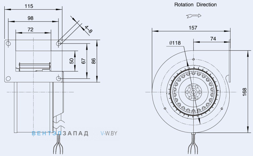 Габаритные размеры Weiguang LXFFG108-50-M72-15 110V