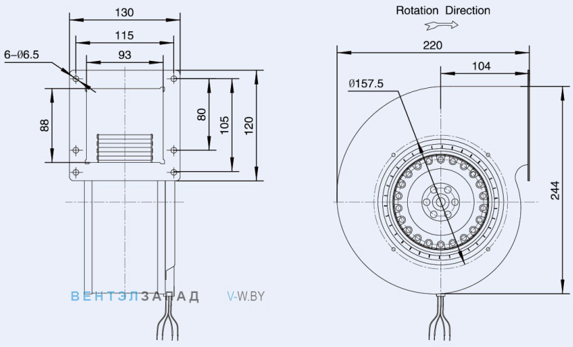 Габаритные размеры Weiguang LXFFG2E160-60-M92-35 110V