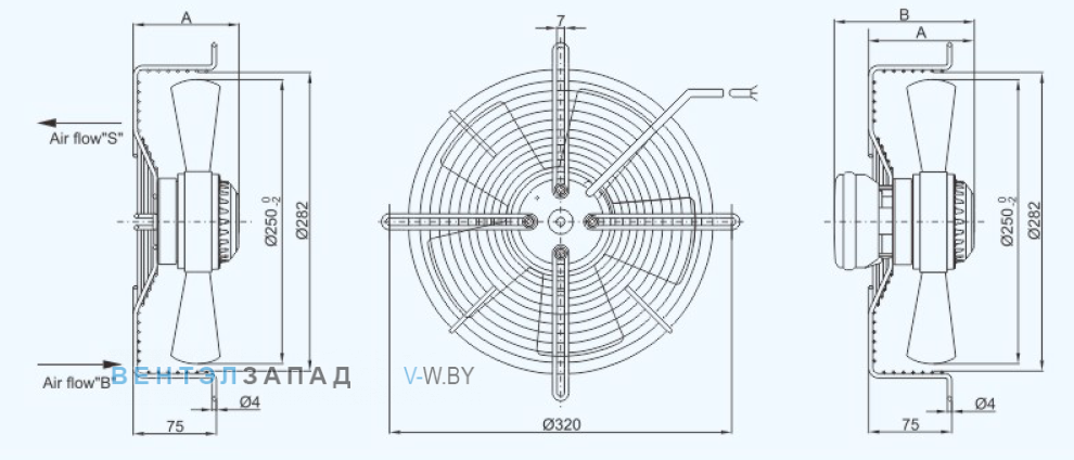 Габаритные размеры Sanmu YWF(K)4E250-Z