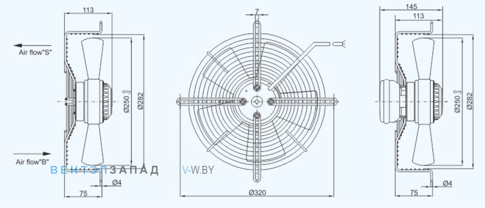 Габаритные размеры Sanmu YWF(K)2E250-ZX03