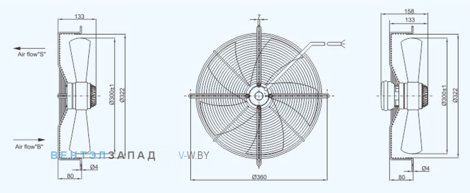 Габаритные размеры Sanmu YWF(K)2E300-ZX01