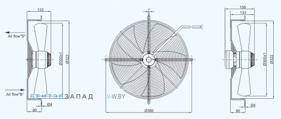 Габаритные размеры Sanmu YWF(K)2D300-Z