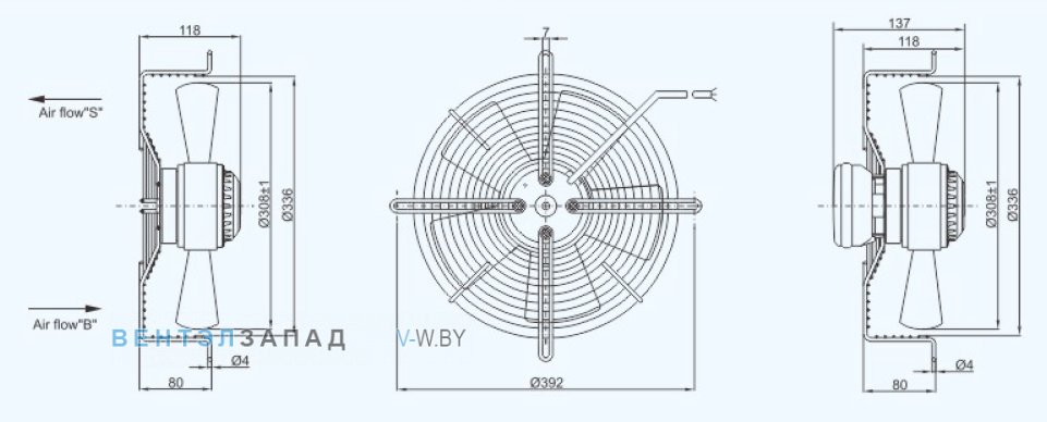 Габаритные размеры Sanmu YWF(K)4E315-Z
