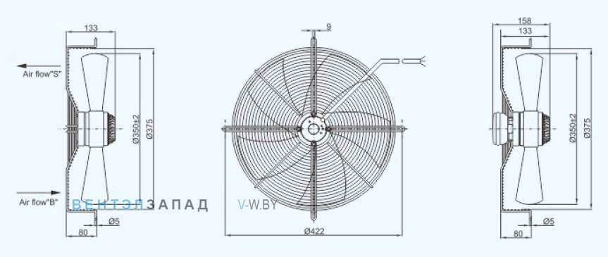 Габаритные размеры Sanmu YWF(K)4E350-Z