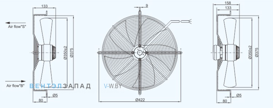 Габаритные размеры Sanmu YWF(K)4E350-ZX01