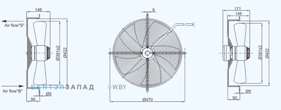 Габаритные размеры Sanmu YWF(K)4E400-Z