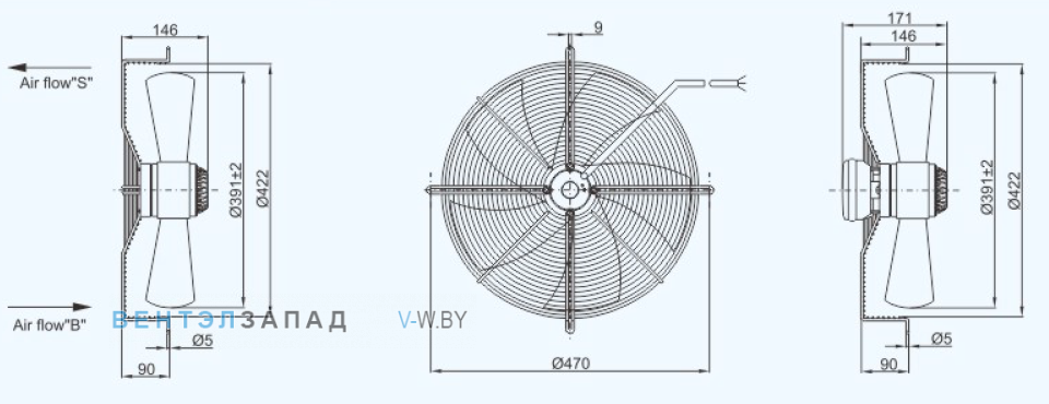 Габаритные размеры Sanmu YWF(K)4E400-ZX01