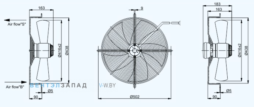 Габаритные размеры Sanmu YWF(K)4D420-Z