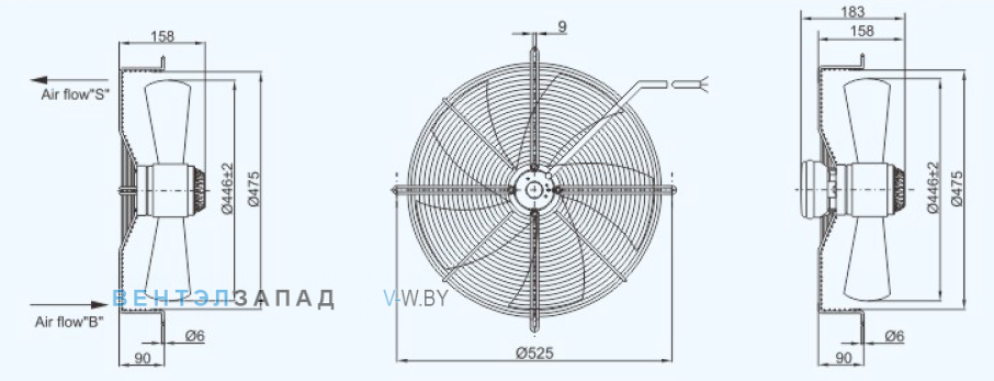 Габаритные размеры Sanmu YWF(K)4E450-Z